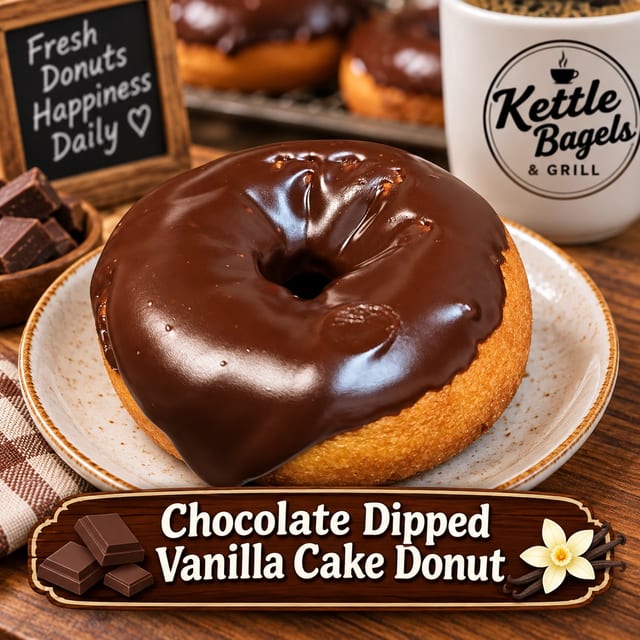 Chocolate Dipped Vanilla Cake Donut.