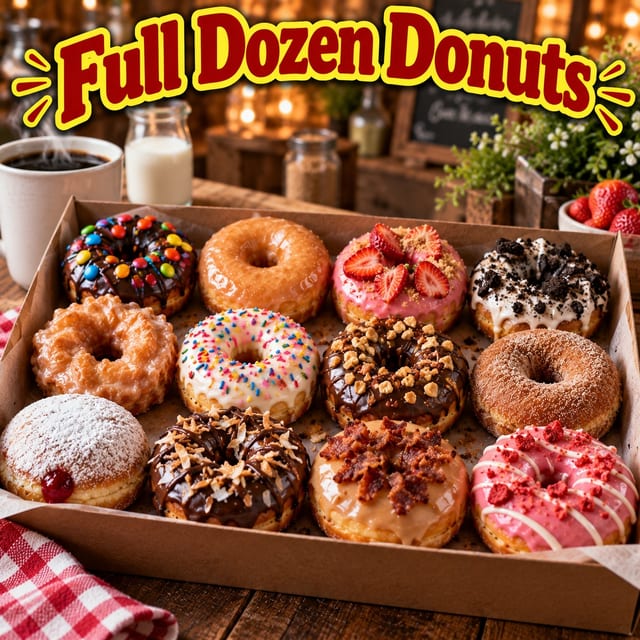 FULL DOZEN Donuts (12 pcs).