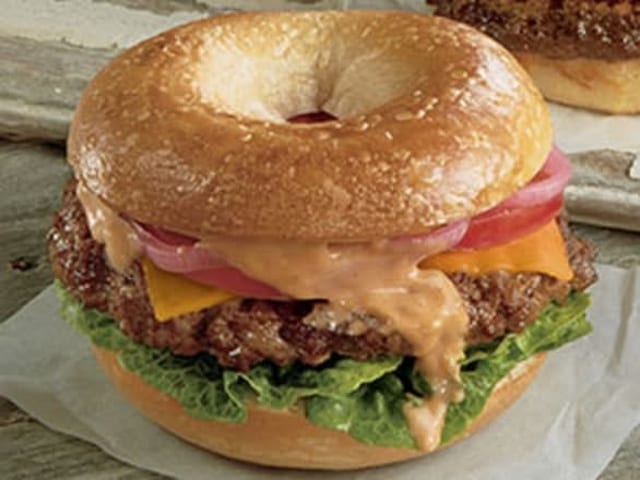 Mushroom & Onions Bagel Burger.